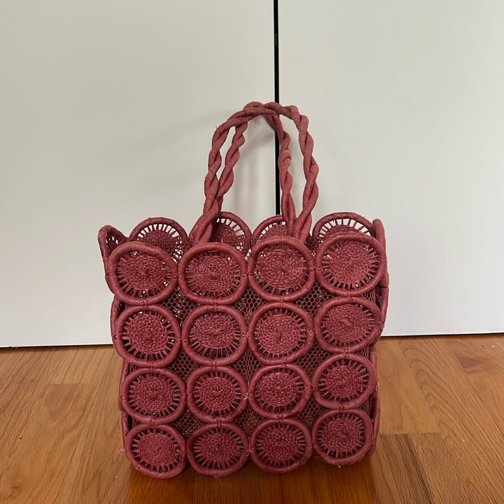 Madewell Circular Woven Shoulder Beach Bag - Rust Red
